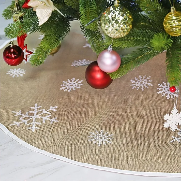 Salcar Weihnachtsbaumdecke Weihnachtsbaumdecke Rund Christbaumdecke Leinen, mit Rüschenrand
