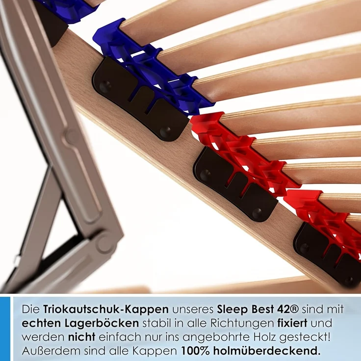 stabiler Lattenrost 100% BUCHE Lattenrahmen - Kopfteil verstellbar - SCHULTERFRÄSUNG, 7 Zonen, 42 Federleisten, Härte-Regulierung, Mittelgurt - VARIO SLEEP BEST 42® unmontiert (70x200 cm) – Bild 6