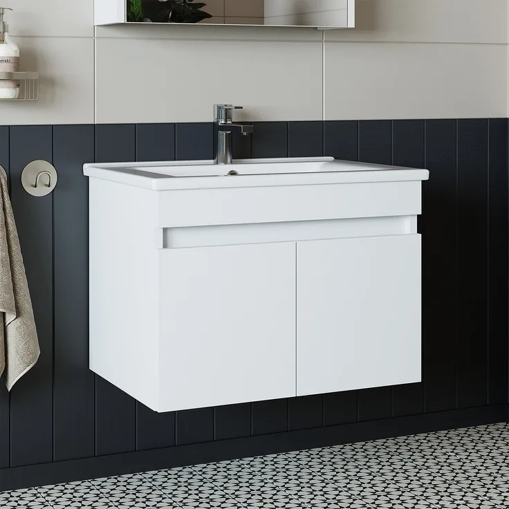 Skye Decor '1044' Badezimmerschrank mit Waschbecken, Mattweiß, 65 x 48 x 45,5 cm