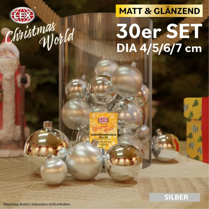 Christbaumkugeln 30 Stück silber Weihnachtskugeln Box Weihnachtsdeko Baumschmuck