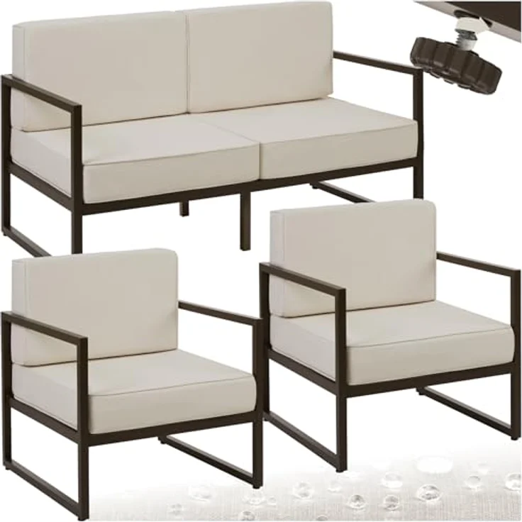 tectake Essgruppe Garten-Loungeset, (Set, 3-tlg), Pulverbeschichtete Stahlgestelle für maximale Stabilität – Bild 2