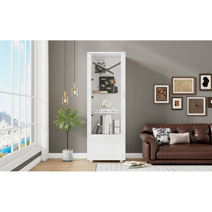 50*40*160cm Weiß Hochglanzvitrinen mit Acryltür, LED-beleuchtete Acryl-Vitrine, Vitrinen für Sammlerstücke, Parfümschränke, Bücherregale und Acryl-Vitrine mit Weiß Hochglanztüren (3 Fachböden)--Weiß--50x40x160cm--YOUDENOVA – Bild 7