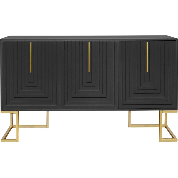 Merax Modernes 3-türiges Sideboard mit verstellbaren Regalen, U-förmigen Schranktüren und Metallgriffen und Sockel für Esszimmer und Küche (Schwarz) – Bild 9
