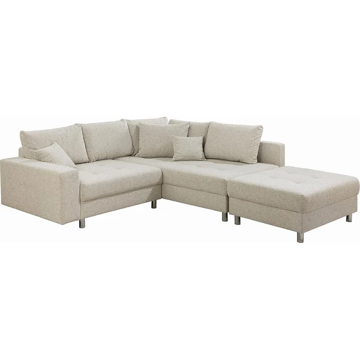riess-ambiente Ecksofa KENT 220cm beige/chrom – Strukturstoff, L-Form, Modern, inkl. Kissen, Einzelartikel 1 Teile, Wohnlandschaft mit Federkern & Hocker – ideal für flexible Wohnzimmer – Bild 1