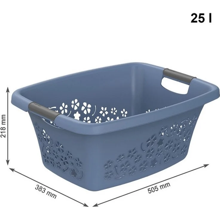 Rotho Wäschekorb Flowers 25 l horizon blue Wäschesammler Wäschebox Tragegriffe – Bild 2
