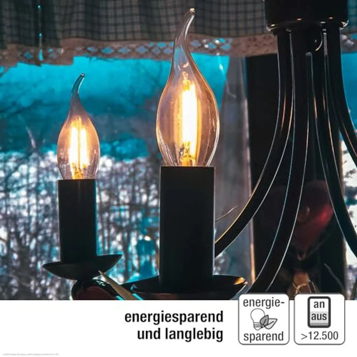 hellum LED Glühlampe, Kerzen-Windstoß Glühbirne E14 LED warmweiß, 250 Lumen Windstoßkerze 2W, entspricht 25-Watt Kerzenbirnen, 2700 Kelvin Warmweiß 3,5 x 3,5 x 10 cm – Bild 5