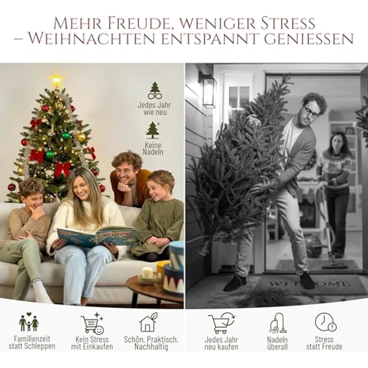 Premium Weihnachtsbaum künstlich 220cm - Naturgetreu, dichte Zweige, Künstlicher Weihnachtsbaum mit Holzständer und Aufbewahrungstasche – Tannenbaum künstlich von Pure Living – Bild 7