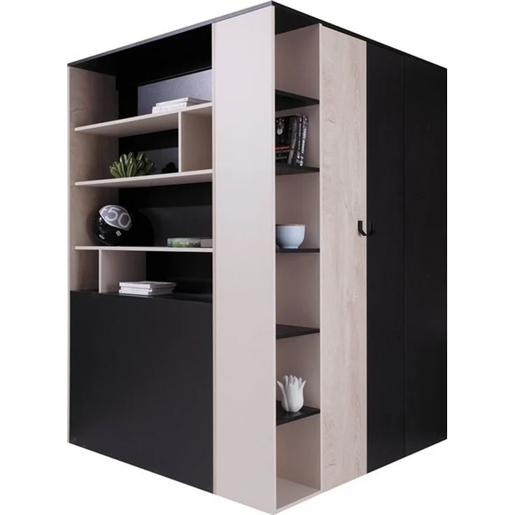 Lomadox Kleiderschrank PITTSBURGH-133 begehbar, 135x135 cm, schwarz/Eiche/beige – Bild 4