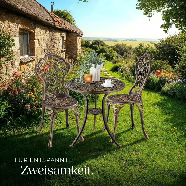 tectake Essgruppe Bistrotisch-Set Lyon für 2 Personen, wetterfestes Aluminium, (Set, 3-tlg), Absolute Standsicherheit dank höhenverstellbarer Kunststofffüße – Bild 8