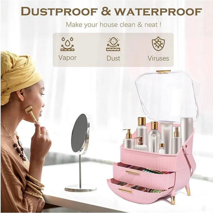 Nettlife Make-Up Organizer Kosmetikorganizer mit 2 Schubladen Aufbewahrungsbox(26x16x38 cm), Weiß Rosa Hellgrün Dunkelgrün Magenta Silber Gold Rot Dunkelblau – Bild 2