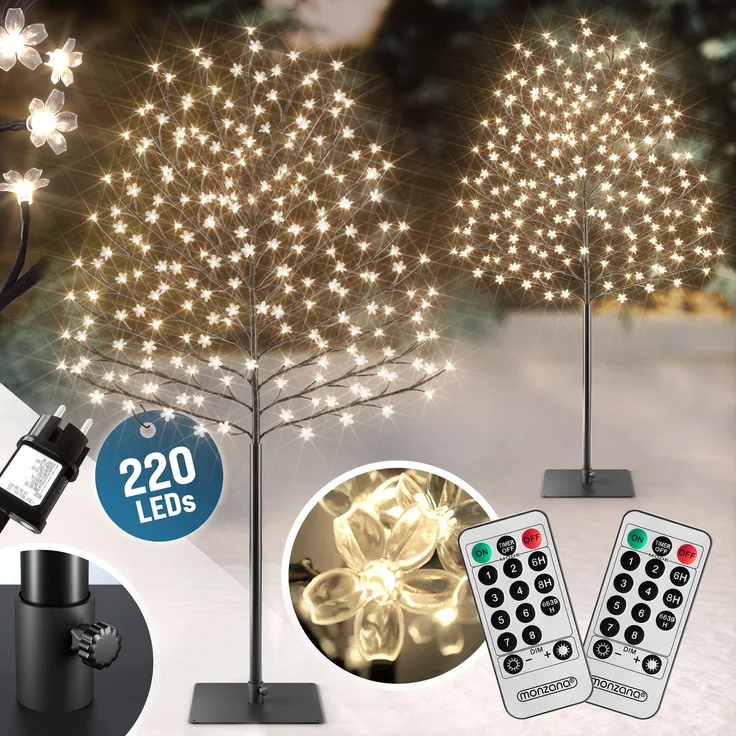 MONZANA® Kirschblütenbaum 2er Set 220 cm 220 LED Warmweiß