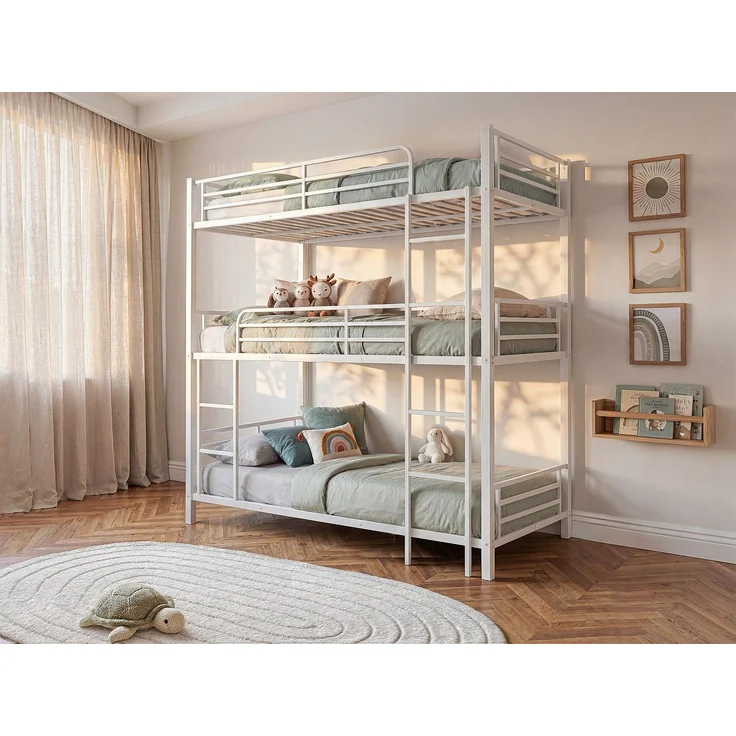 Vente-unique - Etagenbett - 3 Personen - 3 x 90 x 190 cm - Metall - Weiß - ELOUAN III – Bild 2