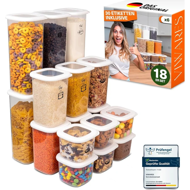 Viwares Vorratsdosen mit Deckel Luftdicht, 18er Vorratsbehälter Set BPA-Frei, Vorratsdose zur Müsli Mehl Aufbewahrung Küche, Praktische Organizer Küche, Frischhaltedosen für Lebensmittelaufbewahrung