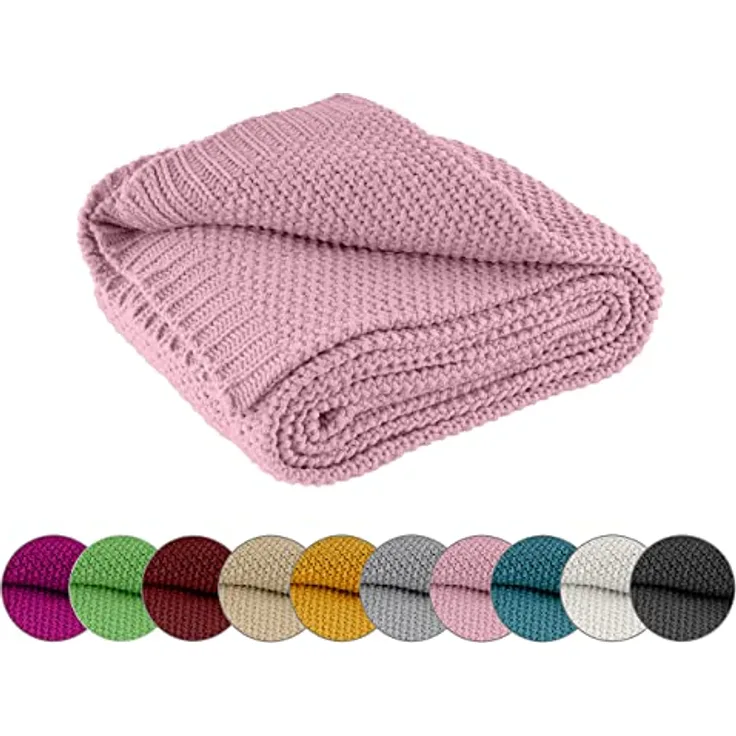 wometo Strickdecke, pink, 140x190 cm, Oeko-Tex® zertifiziert, pflegeleicht und waschbar, perfekte Kuscheldecke