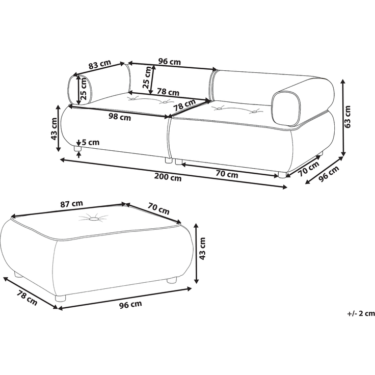 Sofa 3-Sitzer SALLA Bouclé Cremeweiß mit Ottomane – Bild 2