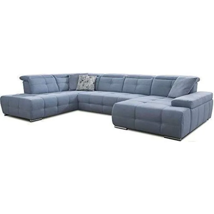 Cavadore Wohnlandschaft Mistrel mit Bettfunktion / Schlafsofa mit leichter Fleckentfernung dank Soft Clean / Geeignet für Haushalte mit Kindern, Haustieren /343 x 77 x 228 / blau