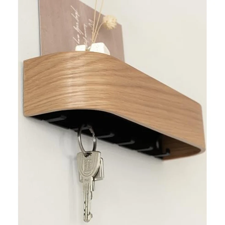 Kazai. Schlüsselbrett 'Toke' | Minimalistisches Schlüsselhaken-Design aus Berlin | Moderner Schlüsselhalter mit Ablage aus Holz | Schlüsselregal als Flur Möbel für die Wand | Eiche – Bild 3