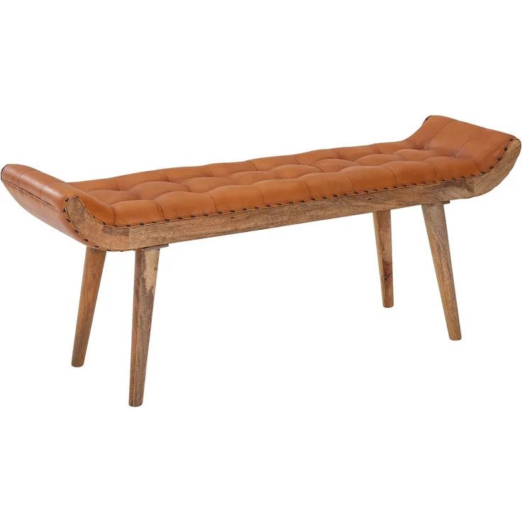 Sitzbank Chesterfield Echtleder Massivholz Braun 125x50x38cm Polsterbank Modern