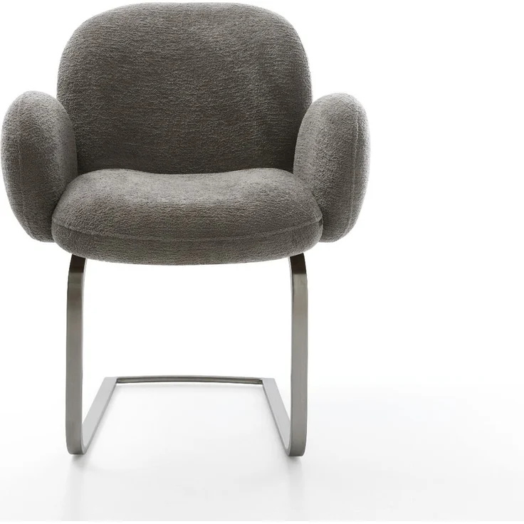 Freischwinger Nube-Flex mit Armlehnen Bouclé Soft Schlamm Freischwinger flach Graphit Taschenfederkern – Bild 2