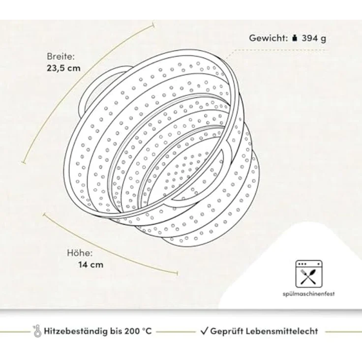 Hoffmann Germany Küchensieb Faltsieb Silikon Edelstahlring 23 cm anthrazit – platzsparend, Silikon, (1-St), 200°C, spülmaschinenfest, faltbar, Nudeln & Gemüse – Bild 4