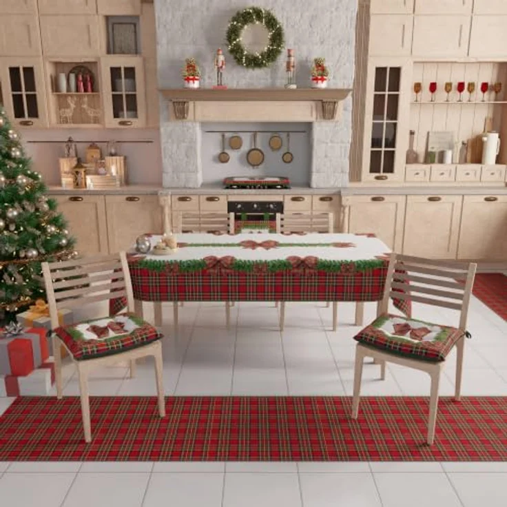 PETTI Artigiani Italiani - Weihnachts-Küchenläufer, Rutschfester und waschbarer Weihnachts-Küchenteppich, 52x280 cm, Schottenkaro-Weihnachtsteppich, Made in Italy – Bild 2