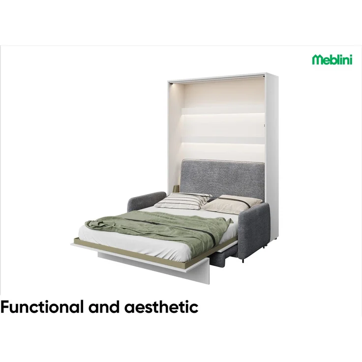 MEBLINI Schrankbett BC-12 - 160x200cm Vertikal - Weiß Matt/Dunkelgrau - mit Sofa - Wandbett mit Lattenrost - Klappbett mit Schrank - Wandklappbett - Murphy Bed – Bild 2