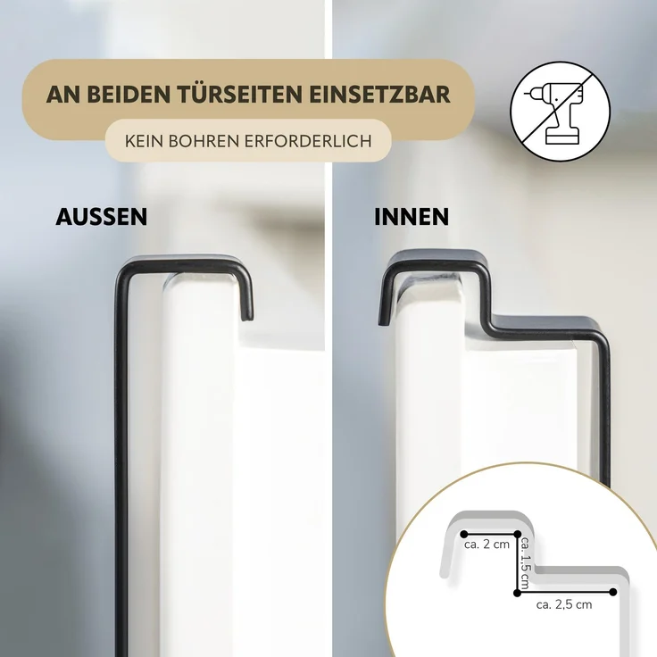 Tür-Hängeregal aus Metall und Bambus, 3 Handtuchstangen, 4 Haken, schwarz – Bild 6