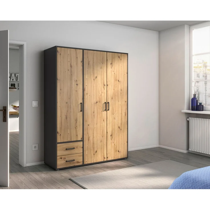 Rauch Möbel 'Voyager' Kleiderschrank, Holz, Eiche Artisan | Grau Metallic, Zubehör Classic, Breite 140 cm | mit Schubladen – Bild 2