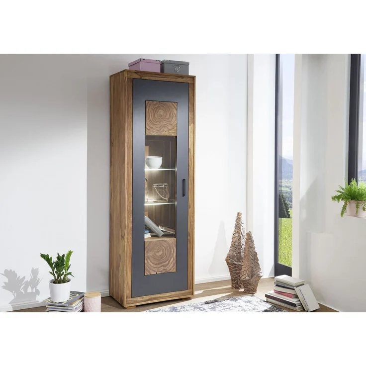 Vitrine Sheesham 66 x 40 x 201 gebeizt TURIN #01 – Bild 6