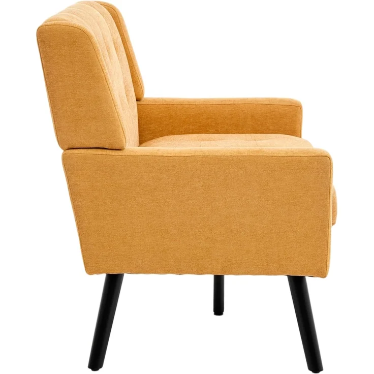 LVHOM 2-Sitzer Sofa aus Leinenstoff mit Knopfsteppung, Loveseat mit hochdichter Schaumstoffpolsterung und Massivholzbeinen, Stoffsofa für Wohnzimmer & Büro, bis 260kg, Gelb – Bild 7