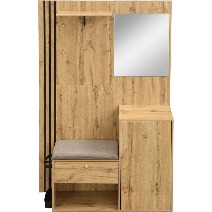 Garderobenset, Kompaktgarderobe, Flurgarderobe mit Spiegel und Kissen, mit schwarzer Zierleiste und Schirmablage, Wohnwand, Regal, Flur- und Dielengarderobe, Schuhschrank, (B x H x T): 115 x 185 x 37 – Bild 8
