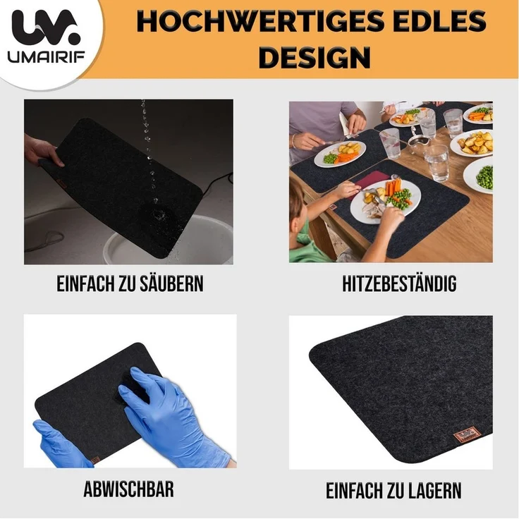 Montegoni Platzset Rutschfeste Tischset aus Filz 18er Set, abwaschbare Platzsets 44x32 cm, (Set, 18er Tischuntersetzer-Set), Platzdeckchen abwischbar – Bild 2
