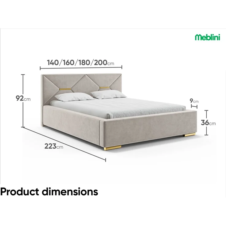 MEBLINI Polsterbett 140x200 mit Lattenrost mit Matratze – LIZZY – Taupe Samt – Doppelbett mit Bettkasten - Stauraumbett - Kopfteil Bett mit Stauraum – Bild 7