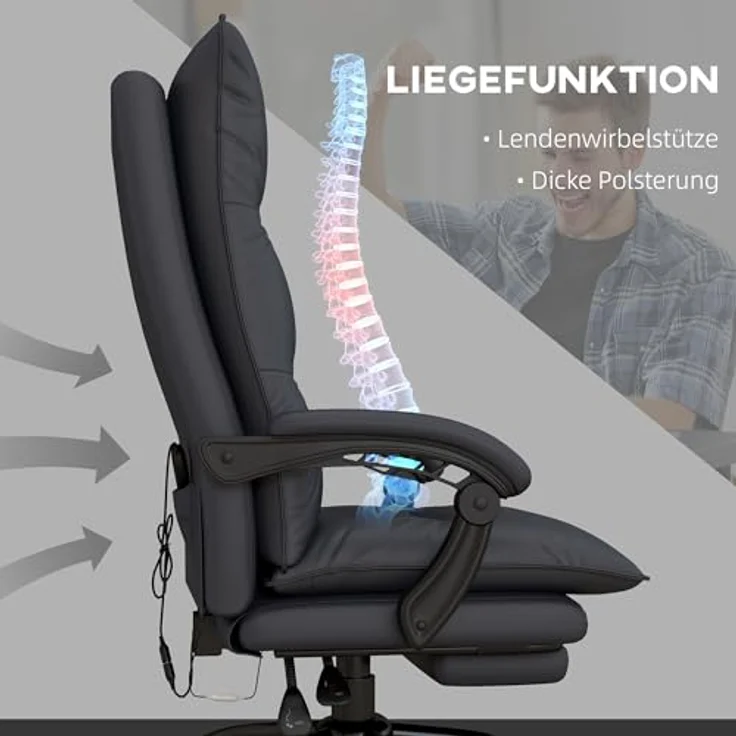 Vinsetto Massage-Bürostuhl mit Heizfunktion und Fußstütze, ergonomischer Gaming Stuhl mit 6 Vibrationsmassagepunkten und 5 Massagemodi, schwarz – Bild 5