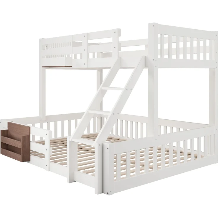 Merax Etagenbett, 90 x 200 cm/140 x 200 cm, Kinderbett Aufbewahrungsfächer, Sicherheitsgitter, Leiter, ohne Matratze, Weiß – Bild 9
