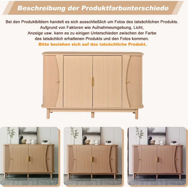 DESVIAE Sideboard Naturfarben aus MDF – 140x88x40 cm – 2 Rollotüren, verstellbarer Einlegeboden – Bild 5
