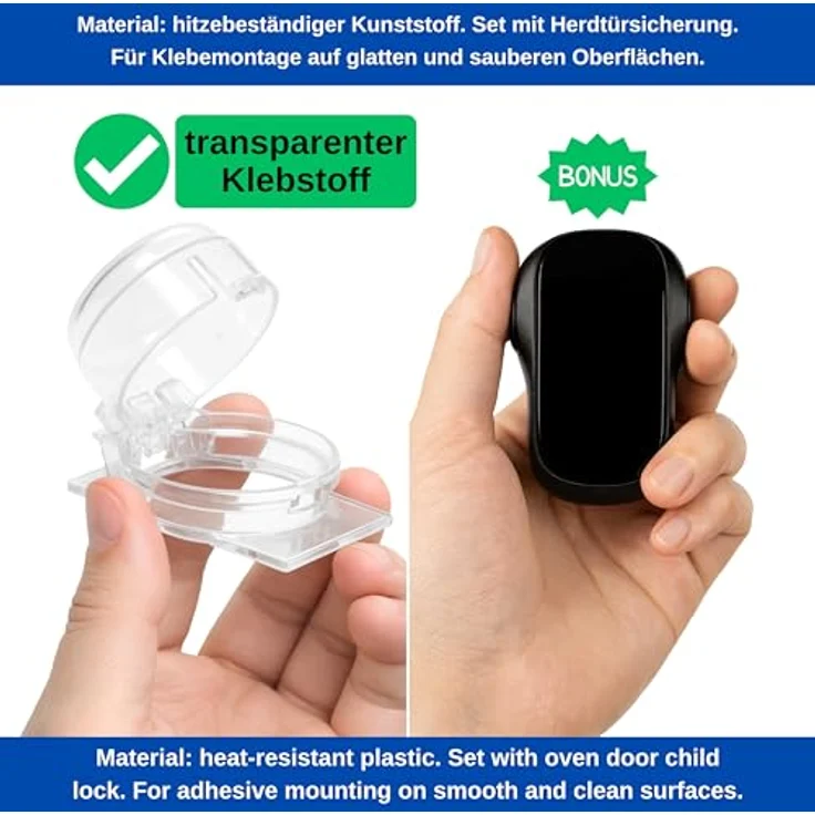 Herd Kindersicherung Set, für 6 Knöpfe, transparenter Kleber, mit Backofentür Babysicherung in Schwarz, für max. Ø 4,9 cm und 4 cm hohe Herdknöpfe mit min. 6,1 cm Abstand Mitte-Mitte, Herdschutz Kit – Bild 4