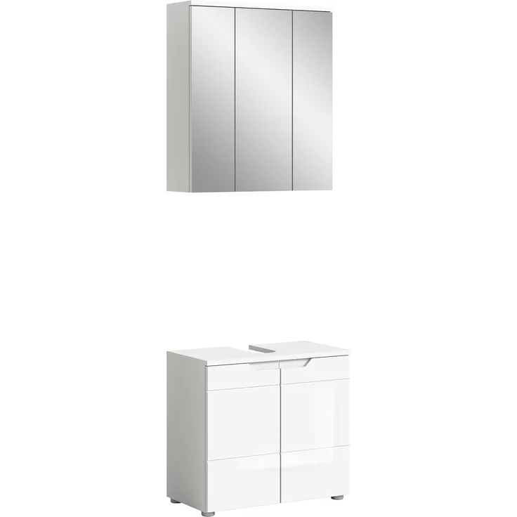 xonox. home Bad Solero X7WA9B04 Badkombination Badmöbel-Set Badmöbel in Weiß Nachbildung und weiß Hochglanz tiefzieh, ca. B/H/T: 63 x 193 x 34 cm