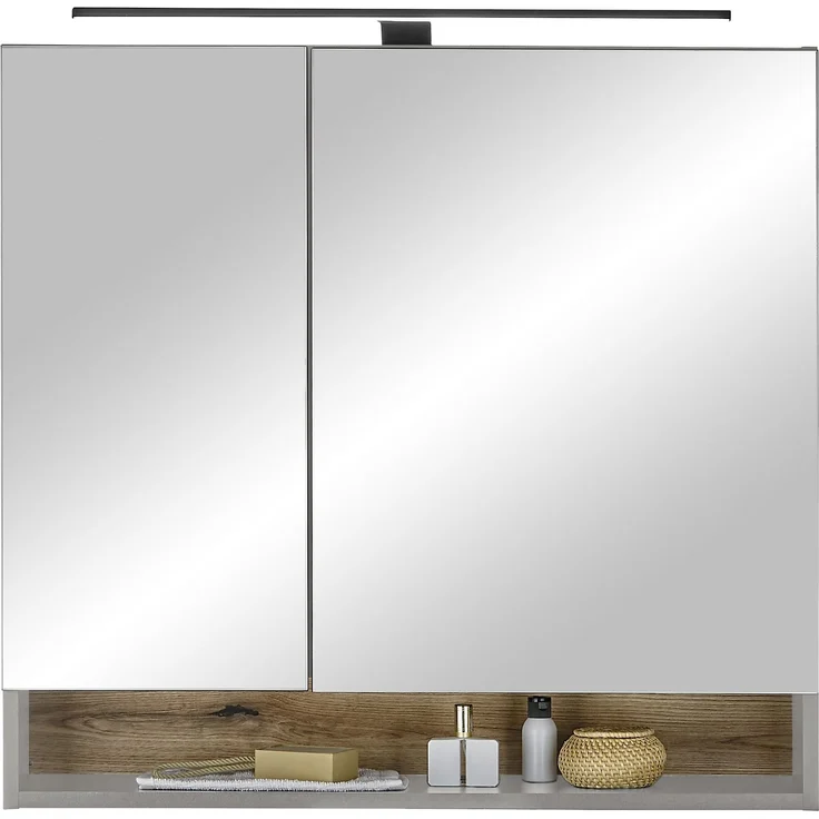 Badezimmerspiegelschrank >Denver< LED, Steckdose, grau matt / evoke eiche Dekor - 80x75x22 (BxHxT) – Bild 3
