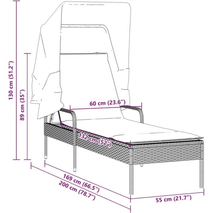 vidaXL Sonnenliege mit Dach Braun Poly Rattan 368189 – Bild 9