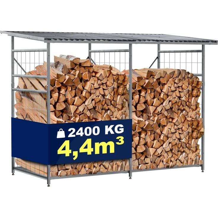 CLP Brennholzregal Macon mit Dach wetterfest Metall verzinkt,Farbe:metall;Set-Inhalt:Brennholzregal + Erweiterung – Bild 1