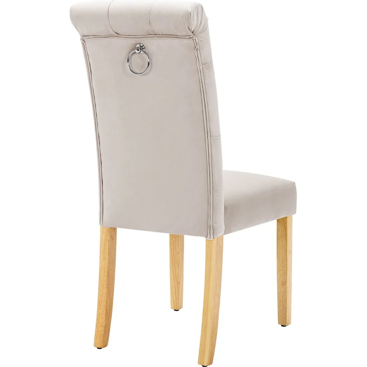 Esszimmerstühle, Samt, 6er Set mit Eichenbeinen & Knopfdetails, 100 x 63 x 43, Beige – Bild 9
