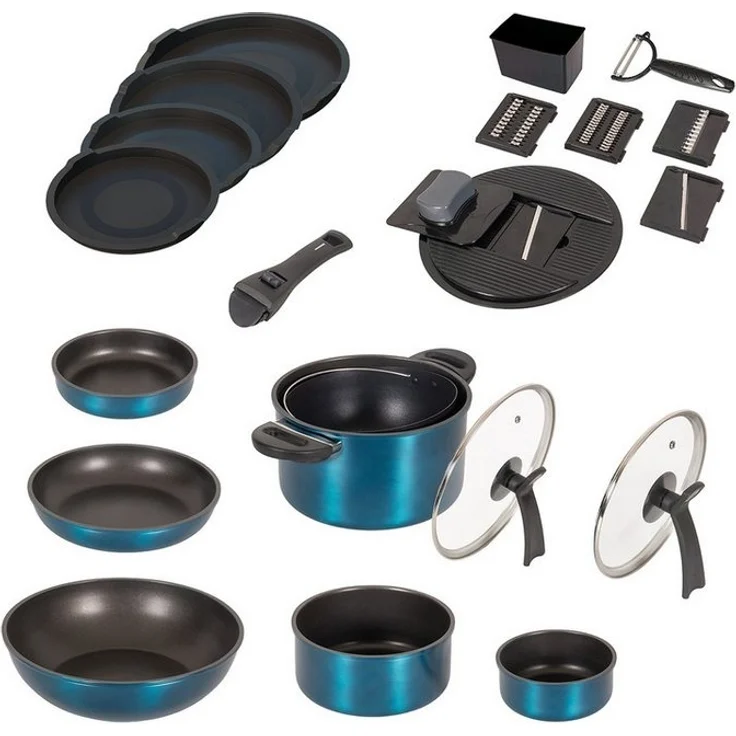 Genius Topf-Set Kelton Pfannenset Töpfe Set 3 in 1 mit Deckel, Gemüseschneider 27 tlg, Topfset pfanne bratpfanne wohnmobil kitchen camping (Komplett-Set, Set 27-tlg), umfangreiches Starterset, langlebige unbedenkliche Materialien – Bild 5
