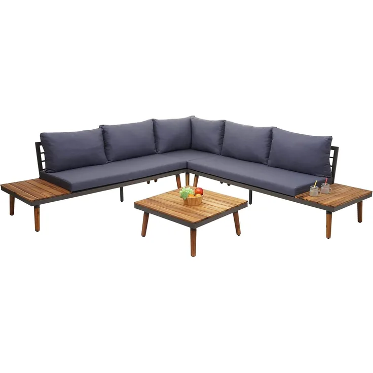 Garten-Garnitur HWC-E97, Garnitur Sitzgruppe Lounge-Set Sofa, Akazie Holz MVG-zertifiziert, grau