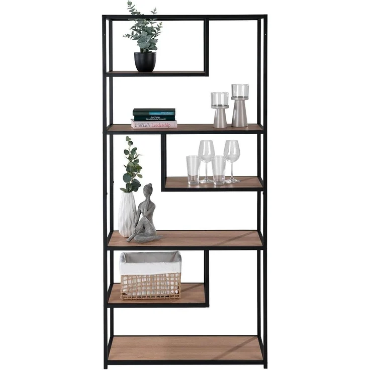 Regal Delia / 300.001753, Holzwerkstoff, Stahl, Schwarz, Holzfarben, 80 x 180 x 34 cm – Bild 5