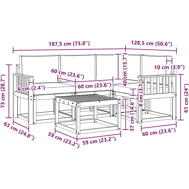 vidaXL Outdoor-Sofagarnitur mit Kissen 5 pcs Natur und Anthrazit 3366355 – Bild 10