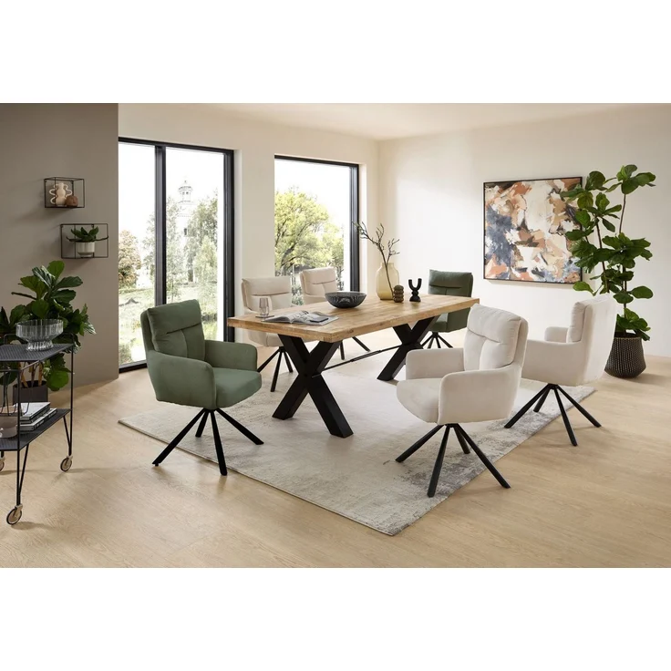 SOFIA Esszimmerstühle 2er Set mit schwarzem Metallgestell und Cord Bezug, Grün - Bequeme Stühle für Esszimmer & Wohnzimmer - 60 x 93 x 67 cm (B/H/T) – Bild 2