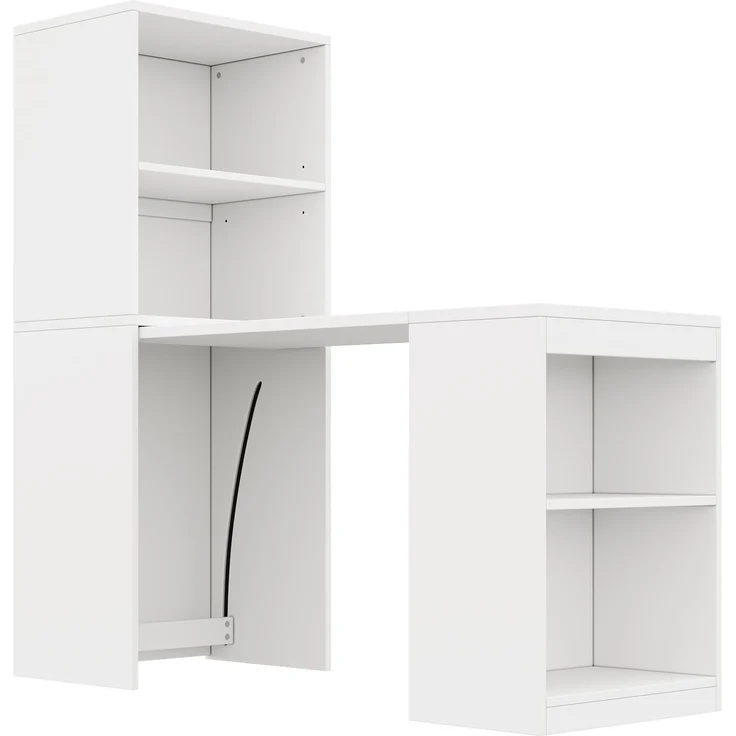 Flieks Schreibtisch 130x55x137 cm Klapptisch 2-in-1 mit Stauraum & Schrank, Multifunktionaler Computertisch mit 4 Fächern, Weiß – Bild 10