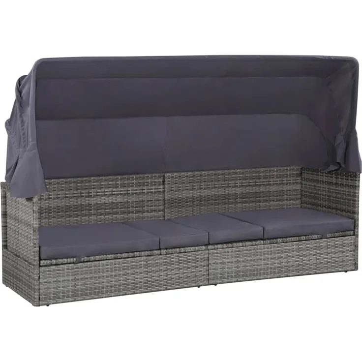 vidaXL Gartenbett mit Baldachin Grau 205×62 cm Poly Rattan 43962