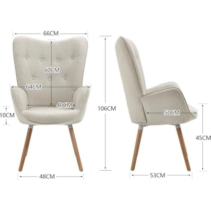 MEUBLE COSY Sessel Wohnzimmer Relaxsessel Lesesessel Lehnstühle Polstersessel Einzelsofa mit Holzbein Ohrensessel für Schlafzimmer Büro Vanity, Stoff, Beige – Bild 4